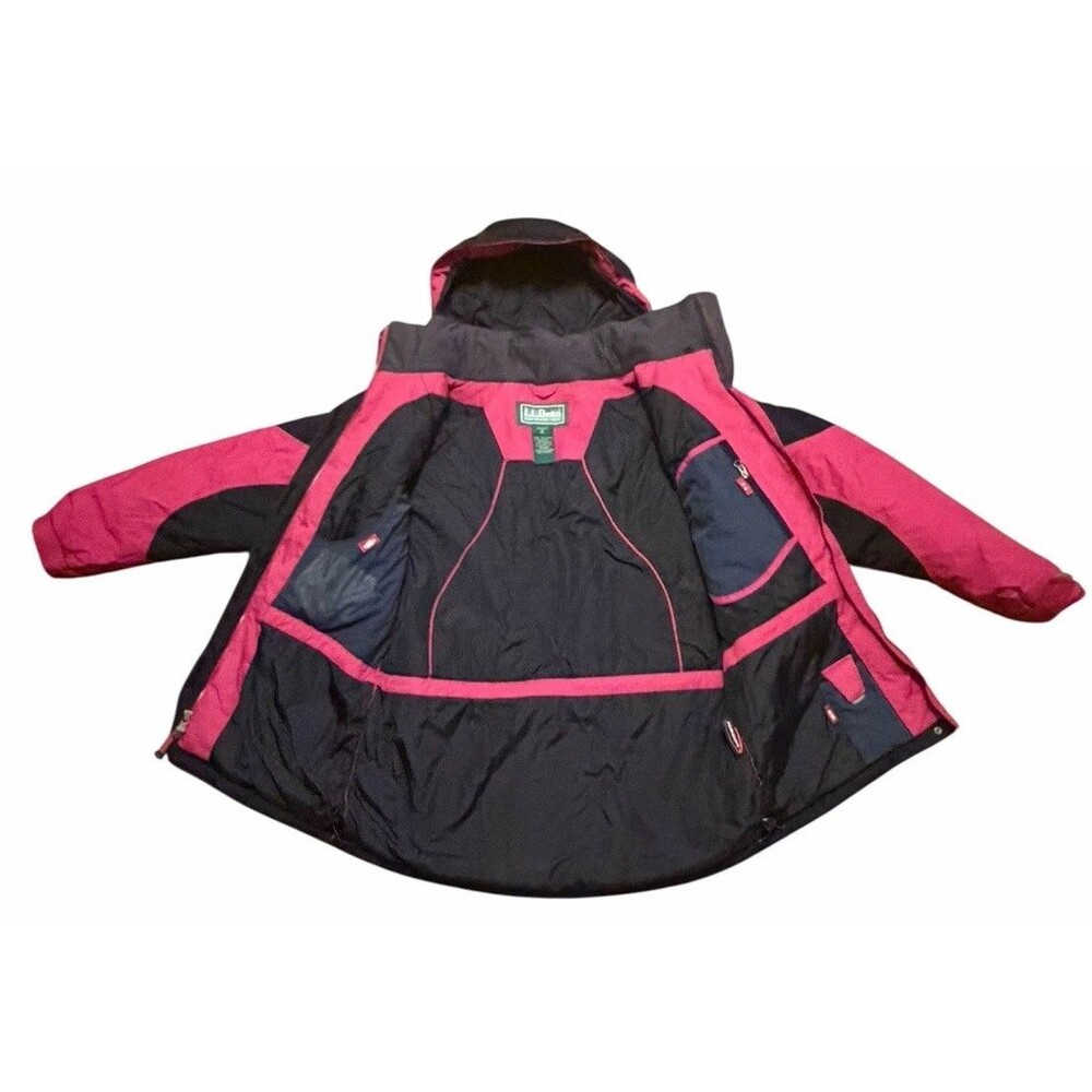 L.L. BEAN Jacket Women Medium Pink Zip Button Pockets Hooded Ski Snowboarding